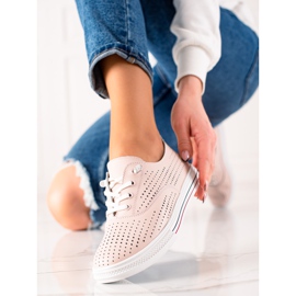 Tenisi VINCEZA din piele ajurata roz 1