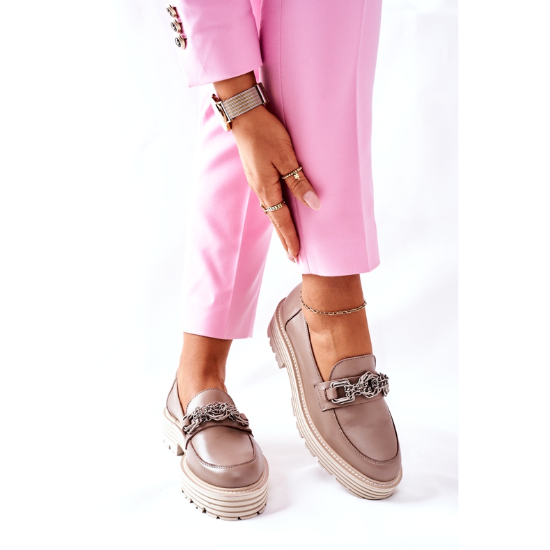 Mocasini pentru damă din piele bej închis Laura Messi 2383 2