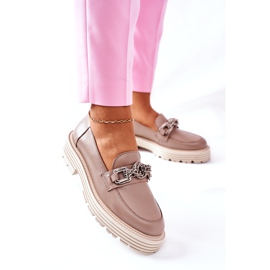 Mocasini pentru damă din piele bej închis Laura Messi 2383 3