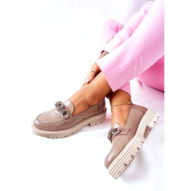 Mocasini pentru damă din piele bej închis Laura Messi 2383 5