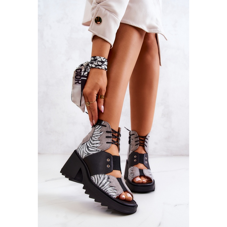 Maciejka 05321-03 Botine din piele gri și negru argint 1