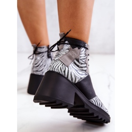 Maciejka 05321-03 Botine din piele gri și negru argint 4