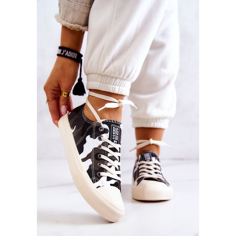 Pantofi de damă Material Camo Big Star JJ274237 Alb-Gri 1