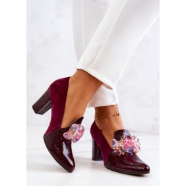 Pompi din piele de șarpe din piele de căprioară, cu ornament Maroon Mallory roșu 2