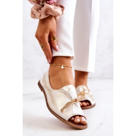 Balerini de damă din piele Nicole 2660/004 alb-auriu 1