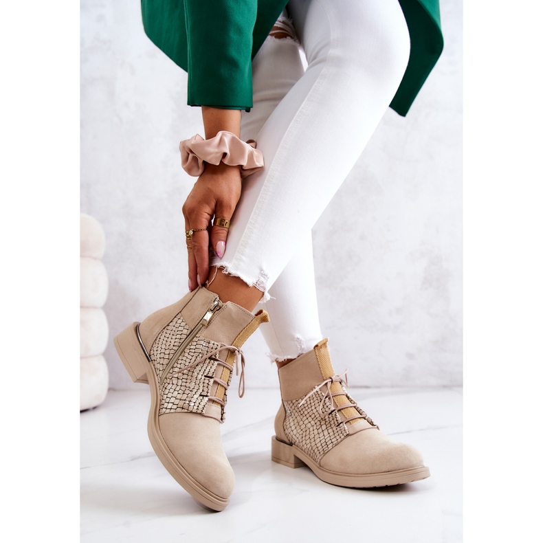 Lemar Botine de piele intoarsa pentru dama cu model de sarpe Sonroe bej deschis 2