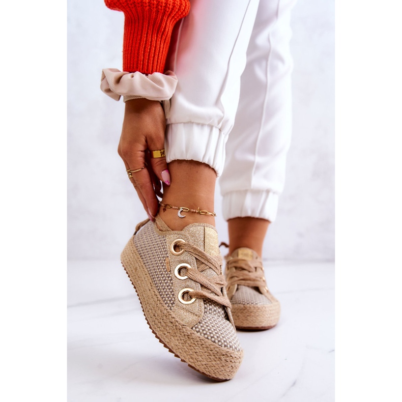 Pantofi de damă împletit Big Star JJ274392 Bej și Auriu 1