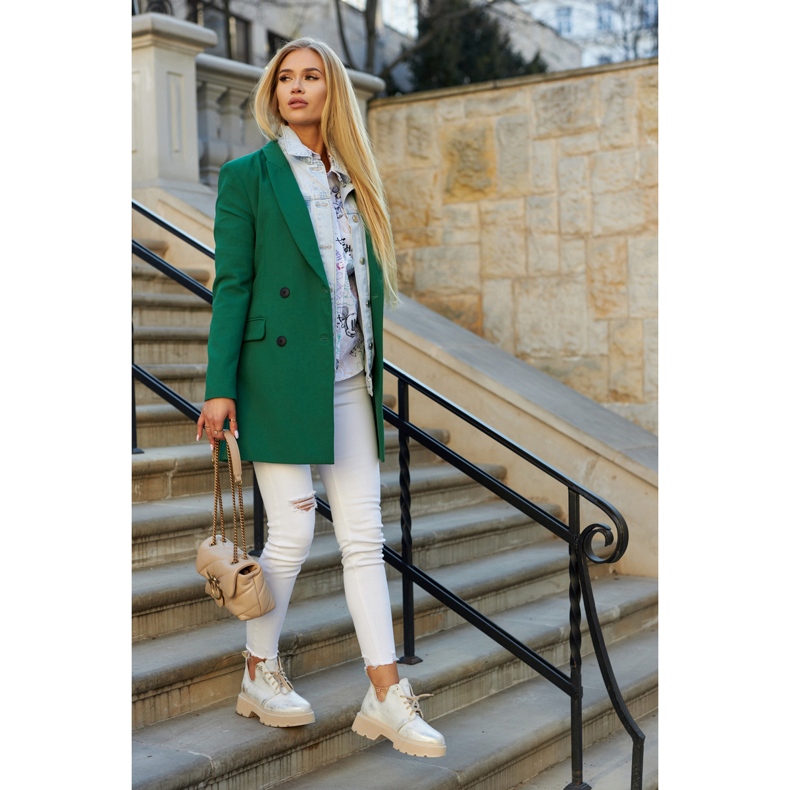 Pantofi pe talpa masivă Nicole 2701/004 alb și auriu bej de aur 1