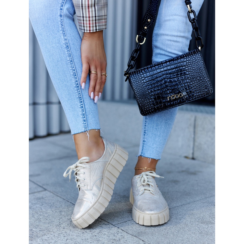 Lemar Brogues din piele pe platforma hipnoza bej-aurie de aur 1