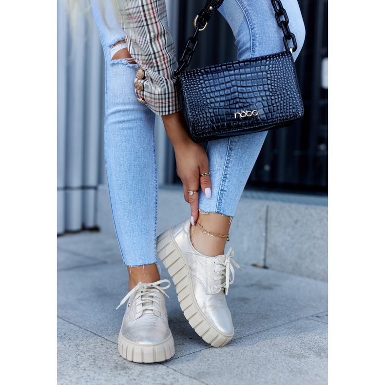 Lemar Brogues din piele pe platforma hipnoza bej-aurie de aur 2