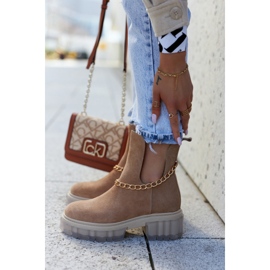 Botine din piele intoarsa la moda cu o camila taiata Forget Me maro 2