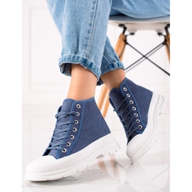 Sweet Shoes Adidași în piele de căprioară înaltă albastru 1