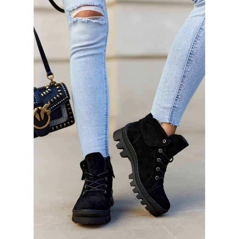 S.Barski Cizme din piele intoarsa Tied Black Dalles negru 2