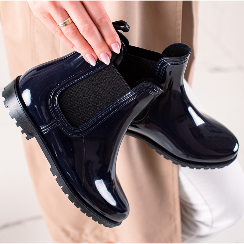 TRENDI Cizme de ploaie lăcuite bleumarin albastru marin 1