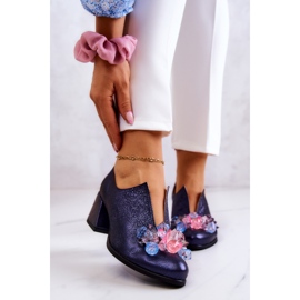 PA2 Pantofi din piele metalica cu ornament bleumarin Delaver albastru marin 1