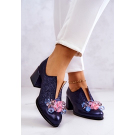 PA2 Pantofi din piele metalica cu ornament bleumarin Delaver albastru marin 2