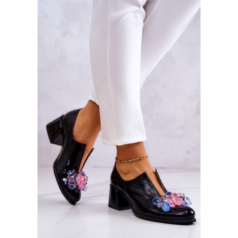 PA2 Pantofi din piele netezi, cu decor negru Delaver 2