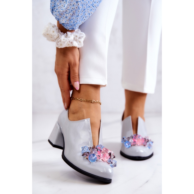 PA2 Pantofi netezi din piele lăcuită cu decor gri Delaver 1