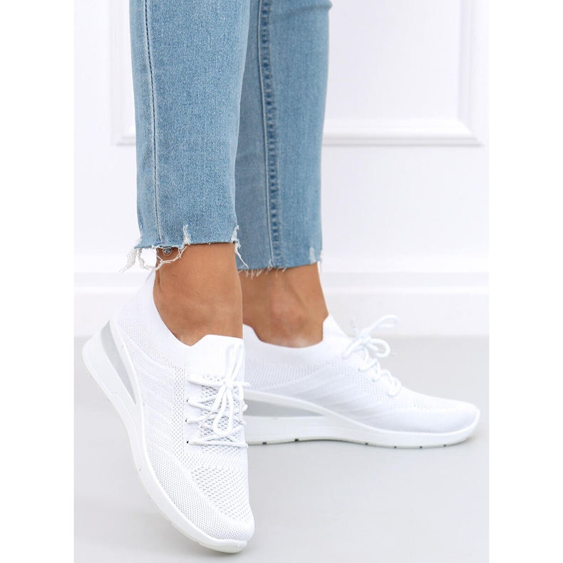Pantofi cu pană cu șosete Binita White alb 1 Pantofi cu pană cu șosete Binita White alb 1