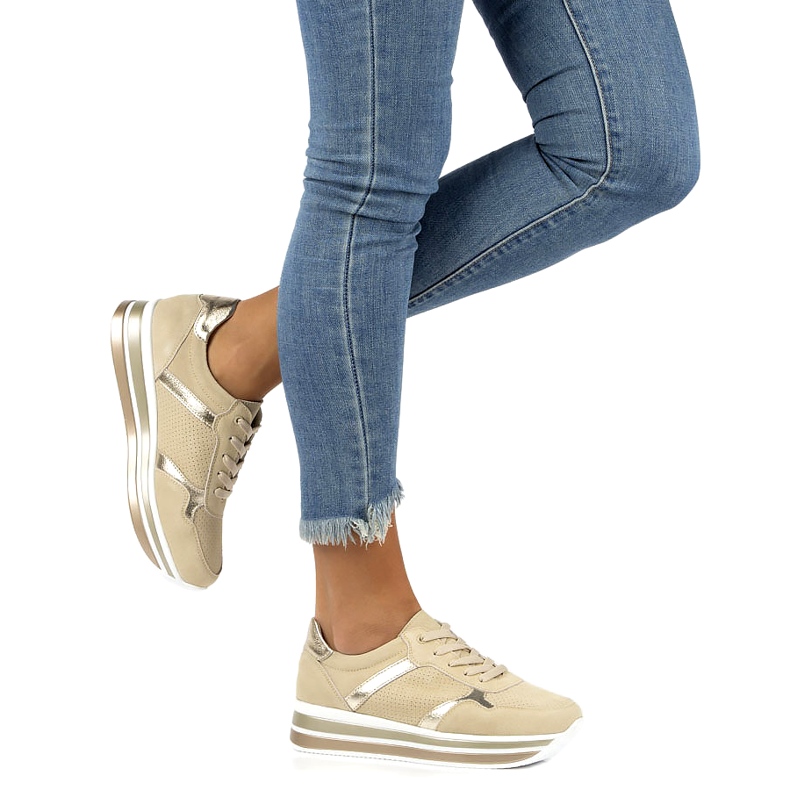 Tenisi din piele intoarsa Filippo DP2004 / 21 BE bej de aur 4