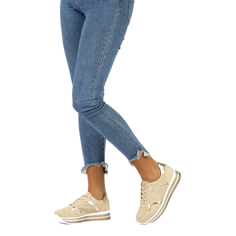 Tenisi din piele intoarsa Filippo DP2004 / 21 BE bej de aur 2