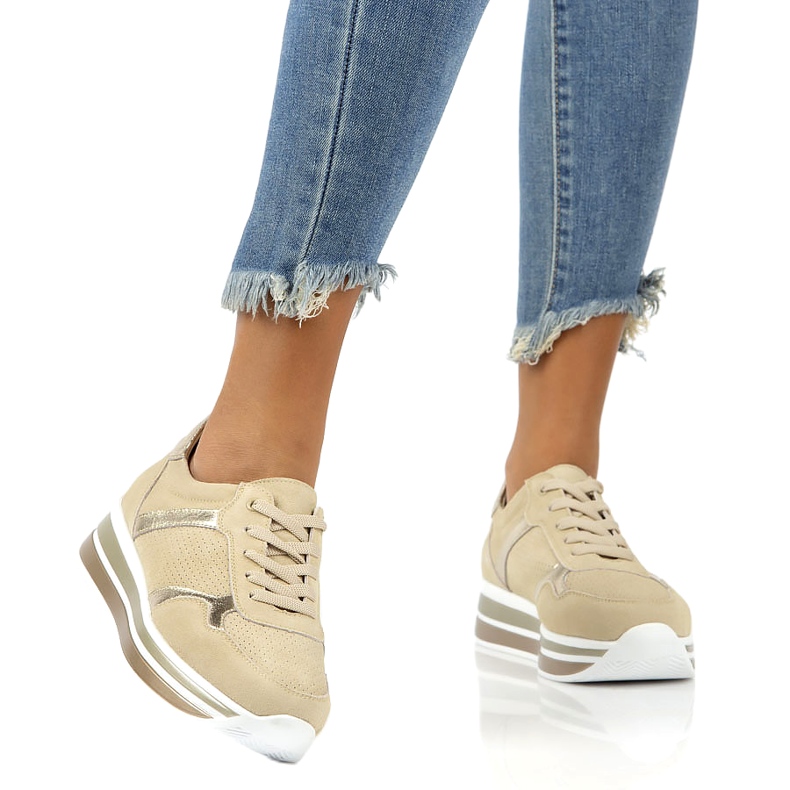 Tenisi din piele intoarsa Filippo DP2004 / 21 BE bej de aur 3