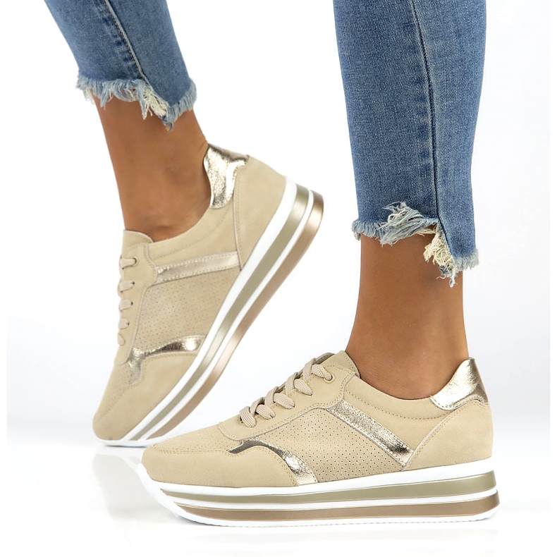 Tenisi din piele intoarsa Filippo DP2004 / 21 BE bej de aur 1