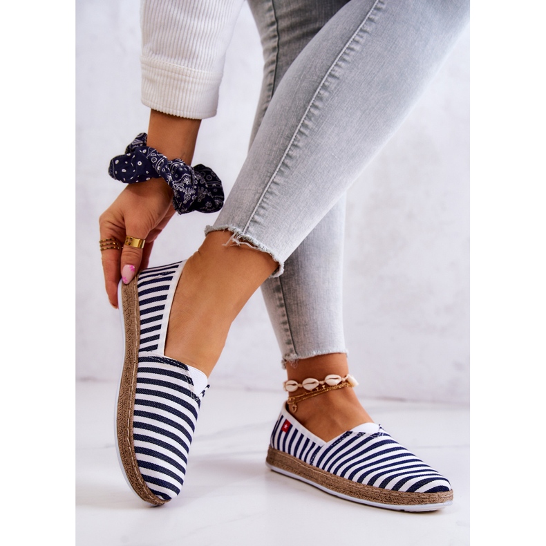 Espadrile de damă Big Star Slip-on Belts FF276027 Bleumarin alb 2