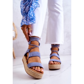 FW1 Sandale de damă legate pe platforma albastră Amrillo albastru 1