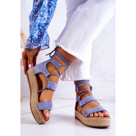 FW1 Sandale de damă legate pe platforma albastră Amrillo albastru 2