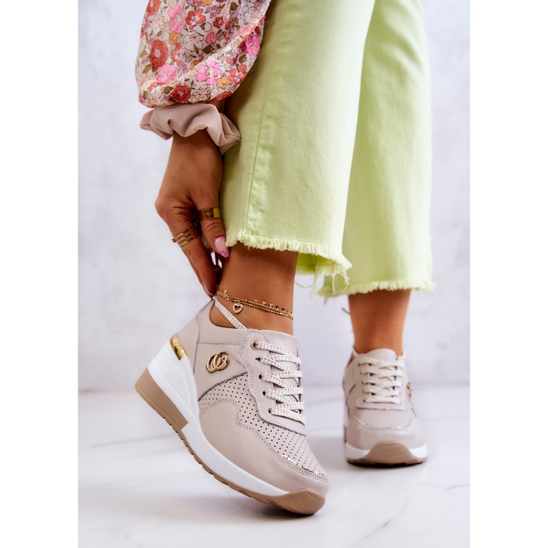 S.Barski Pantofi sport din piele de damă pantofi sport bej Loissa 1