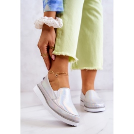 Pantofi de damă din piele Slip-On S.Barski Holographic Silver argint 1