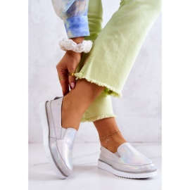 Pantofi de damă din piele Slip-On S.Barski Holographic Silver argint 2