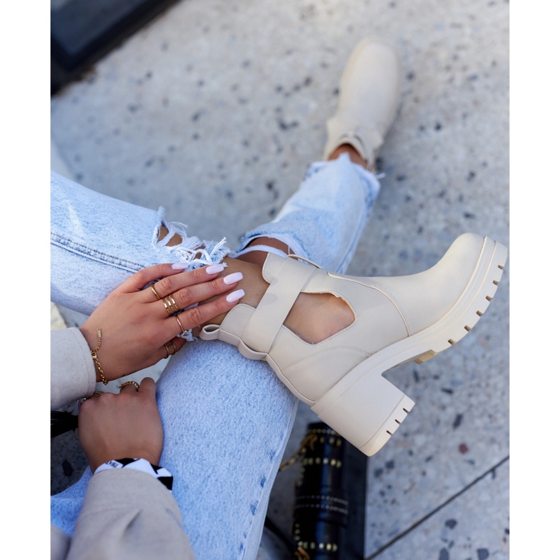 FE1 Botine din piele Curea Decupată Bej Rosanne 1