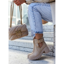 FE1 Botine din piele Curea Cut Out Bej închis Rosanne 1