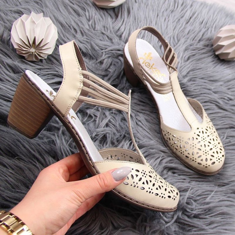 Sandale din piele Rieker W RKR316 bej 1