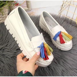 Mocasini din piele cu franjuri Filippo W PAW327B alb 1