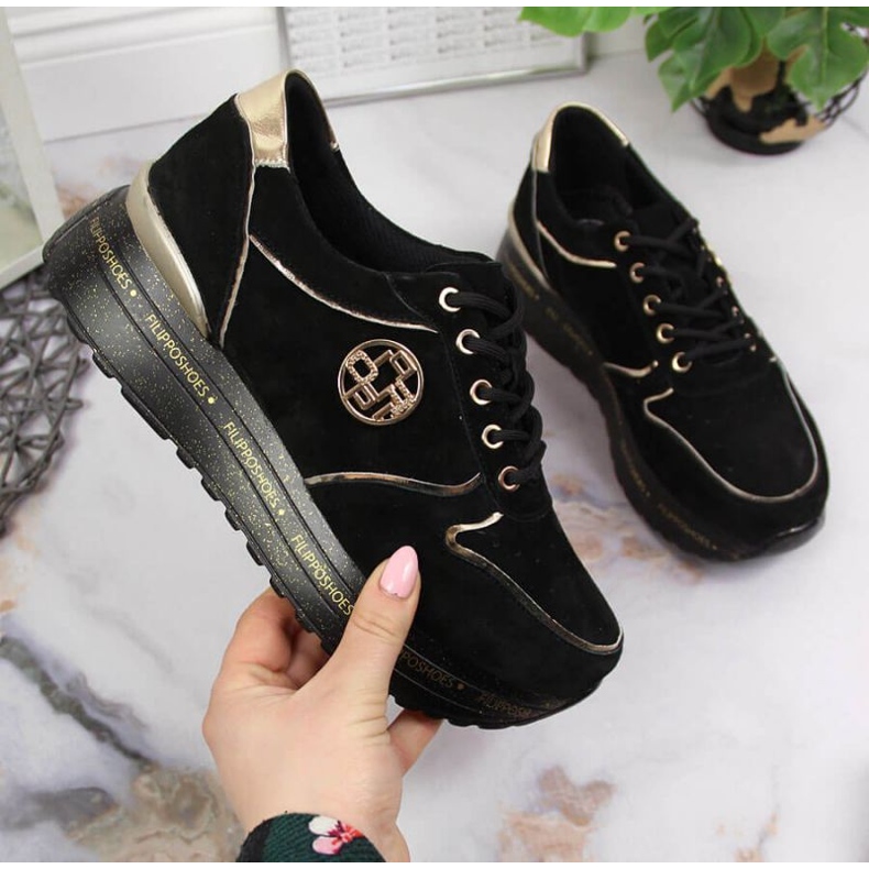 Tenisi din piele pe platforma Filippo W PAW330 neagra negru 1