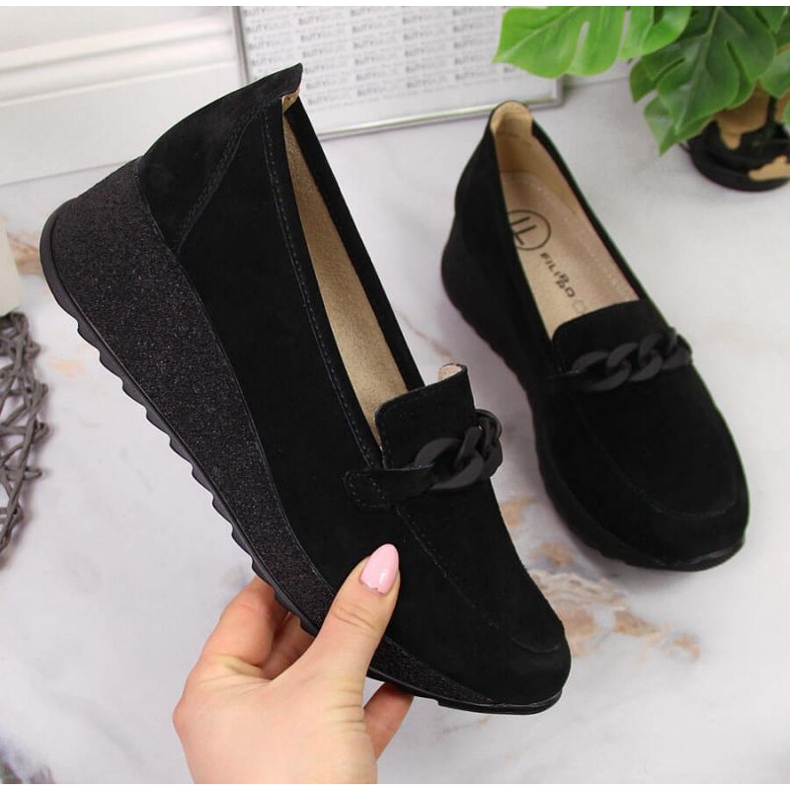 Pantofi din piele cu lant Filippo W PAW337A negru 1