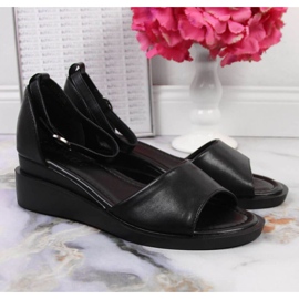 Sandale cu pană Vinceza W JAN102A negre negru 2