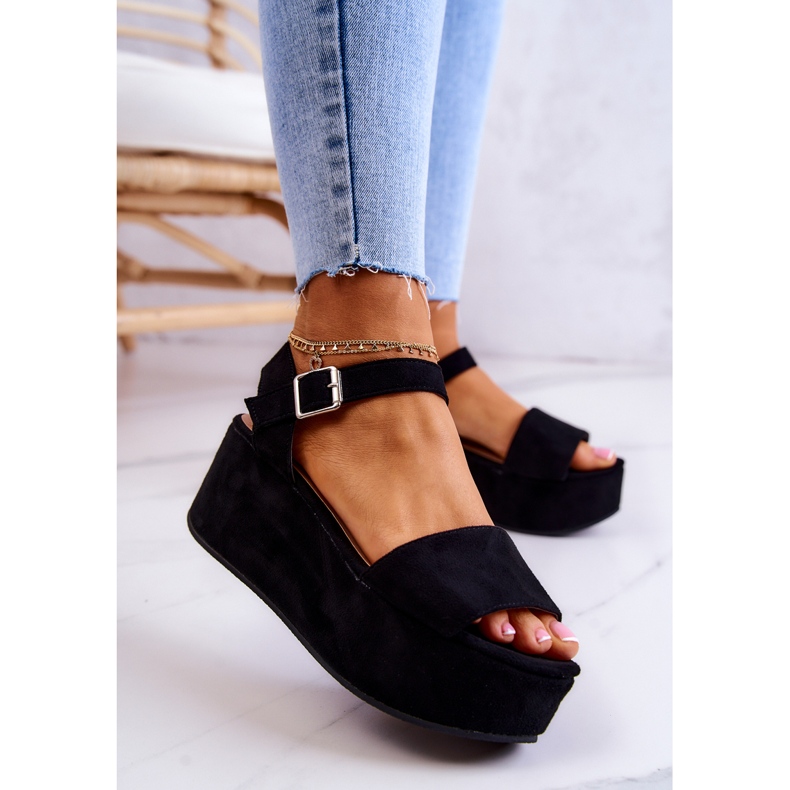 FW1 Sandale din piele intoarsa pe platforma neagra Stamford negru 2