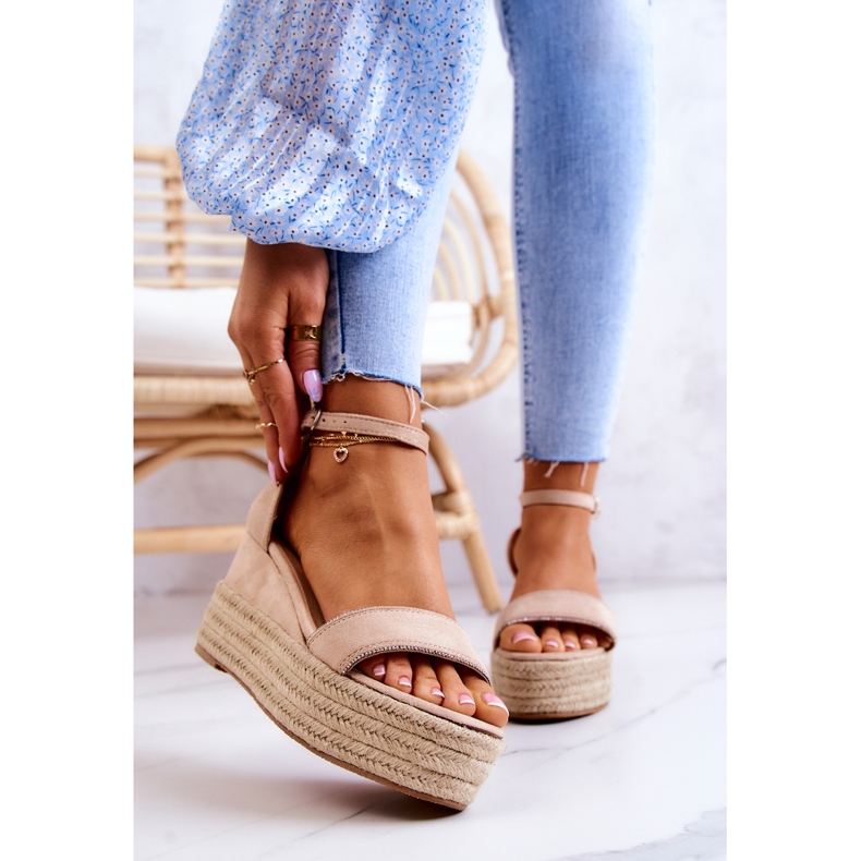 FW1 Sandale Damă Pe Pană Cu Zirconiu Cubic Bej Linie 1