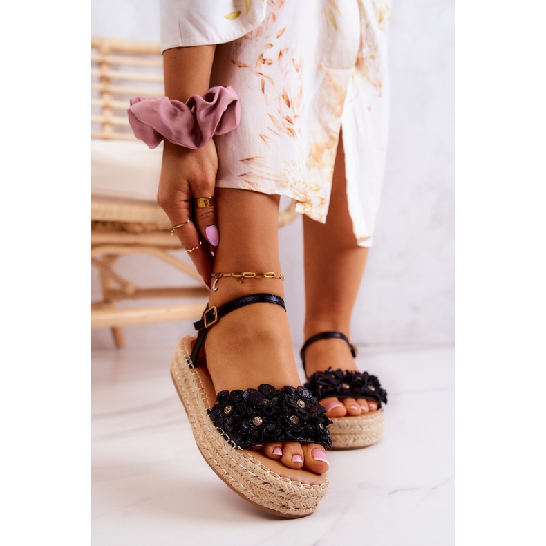 FW1 Sandale Damă Espadrile Cu Flori Negru Marlon 1 FW1 Sandale Damă Espadrile Cu Flori Negru Marlon 1