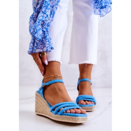 FJ1 Sandale cu pană de piele întoarsă albastră Louisiana albastru 1