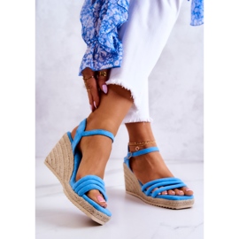 FJ1 Sandale cu pană de piele întoarsă albastră Louisiana albastru 2