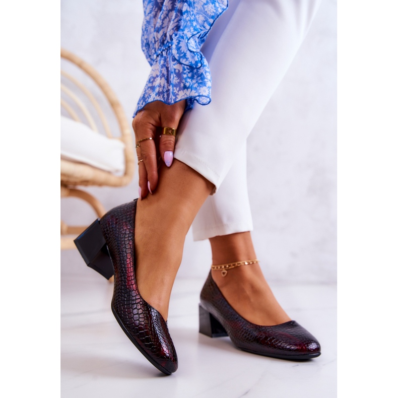 Sergio Leone Pumps din piele de șarpe Burgundy Mesquite roșu 2