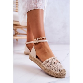 FE1 Espadrile de damă pe platformă împletită Bej Calise 4