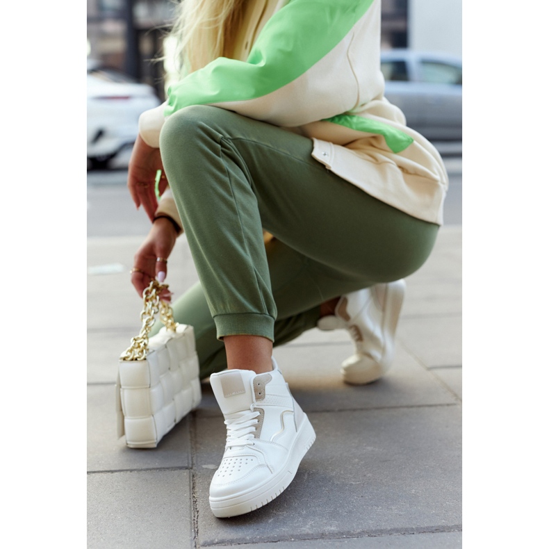 FG2 Pantofi sport de damă înalți alb și bej Megithoe 2