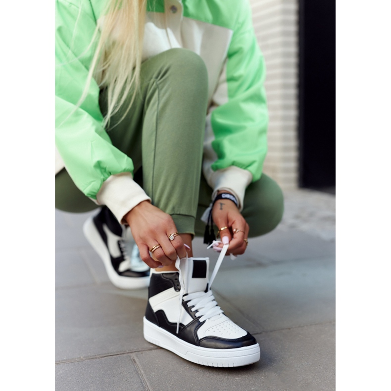 FG2 Pantofi sport de damă înalți alb și negru Megithoe 1