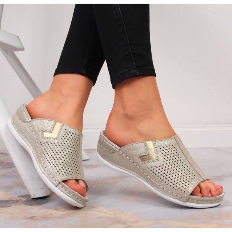 Papuci de papuci din piele S. Barski W OLI163B aurii de aur 2